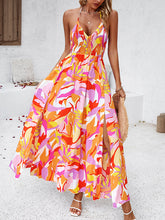 Backless Elasticity Pleated Printed Split-Side Tied High Waisted Sleeveless Halter-Neck Maxi Dresses